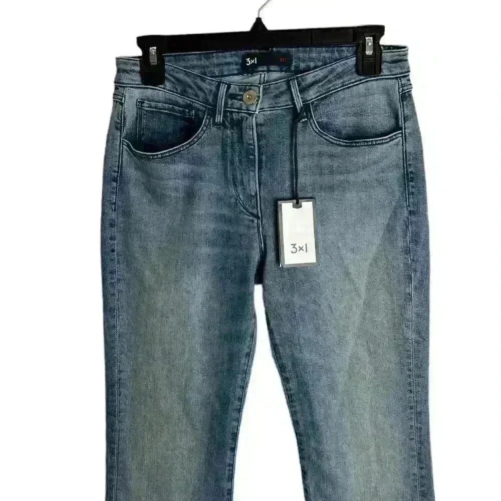 3x1 NYC Women's Jeans Armada Mid Bell in Light Wash Slim Raw Hem USA size 27 - Picture 3 of 10
